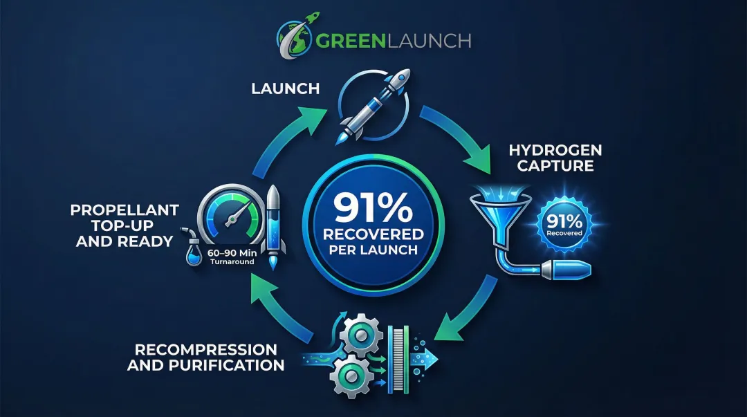 Impulse Launch 60 to 90 minute hydrogen propellant recycling turnaround cycle process flow
