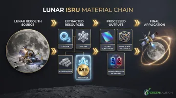 Lunar in-situ resource utilization ISRU material flow from regolith to satellite components