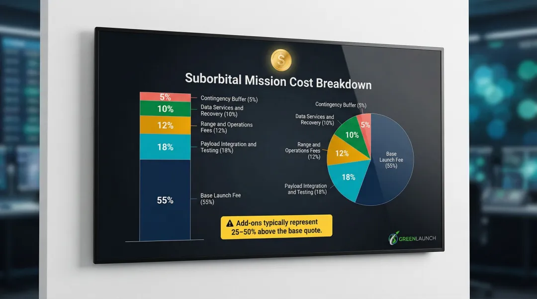 Suborbital research launch total cost breakdown showing base fee and add-on components