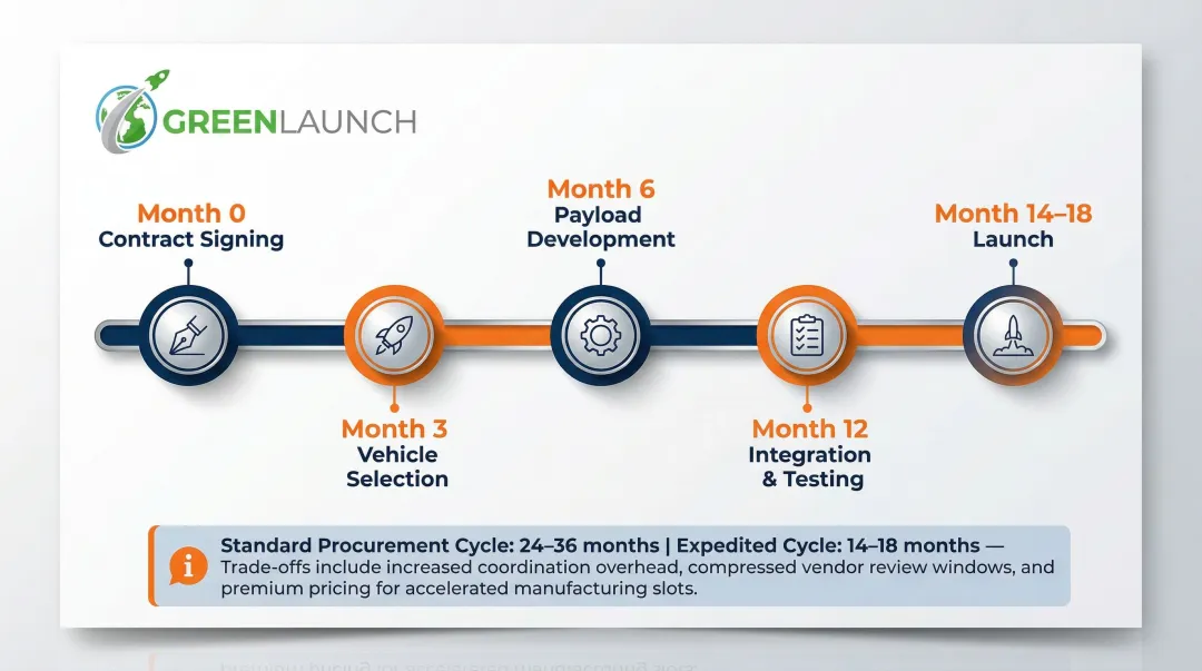 Suborbital launch procurement timeline from contract signing to launch day milestones