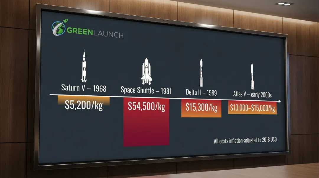Historical rocket launch cost per kilogram to LEO from 1968 to 2000s