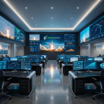 Rocket launch countdown display with mission control center monitoring systems