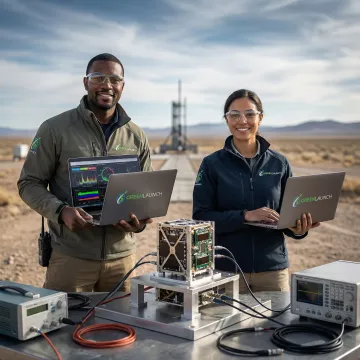 Engineers reviewing pharmaceutical payload test process