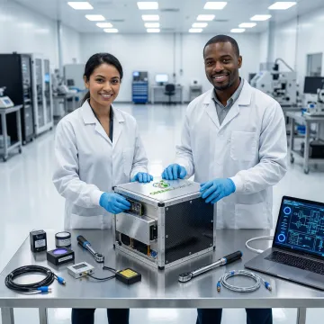 Engineers preparing a payload for high-altitude exposure testing