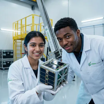 Researchers preparing a CubeSat payload