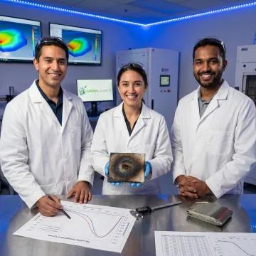 Engineers reviewing thermal protection test data