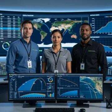 Engineers reviewing launch trajectory data