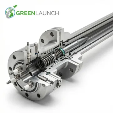 Cross-section diagram of a light gas gun showing pressure valve, combustion chamber, and launch tube