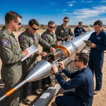Engineers preparing a technology demonstration payload launch