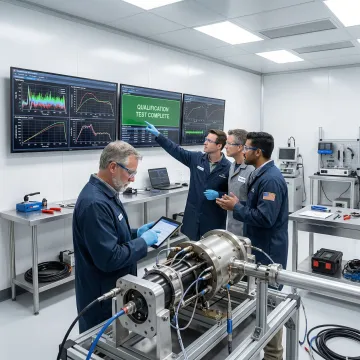 Engineers reviewing high-G component qualification data