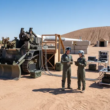 Engineers reviewing suborbital launch system