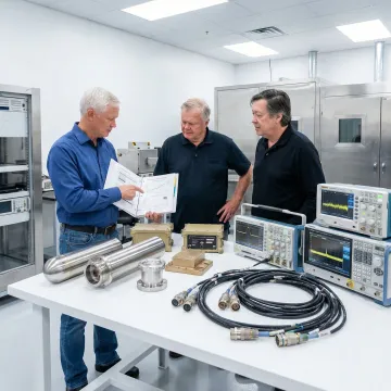 Engineers reviewing electronics qualification data