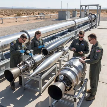Engineers reviewing hypersonic test hardware