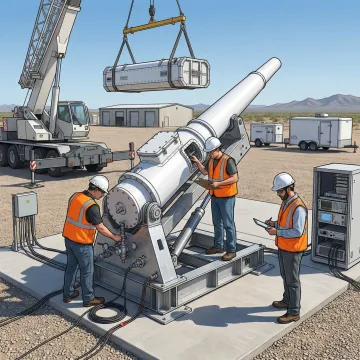 Engineers preparing a pneumatic launcher payload