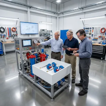 Engineers reviewing glider launch system equipment