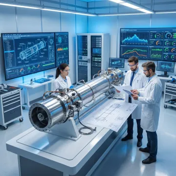 Engineers evaluating light gas gun specifications