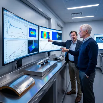 Engineers reviewing hypervelocity test data
