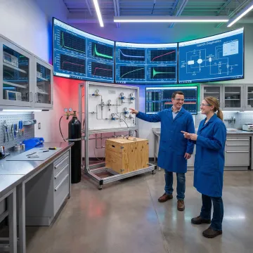 Engineers analyzing light-gas gun test data
