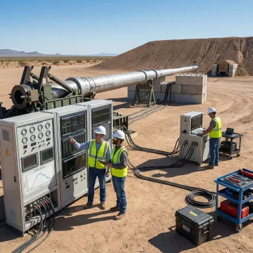 Light-gas gun testing setup with engineering team