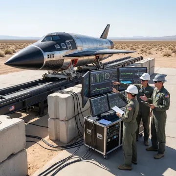 Engineers reviewing hypersonic launch test data