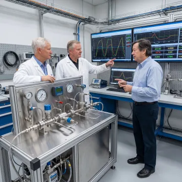 Engineers reviewing hydrogen cycle test data