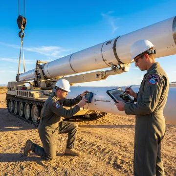 Engineers preparing a suborbital payload system