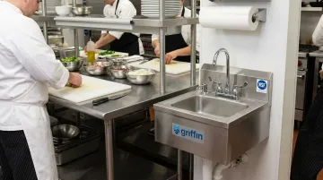 Griffin Products NSF-approved compact hand sink installed in commercial kitchen