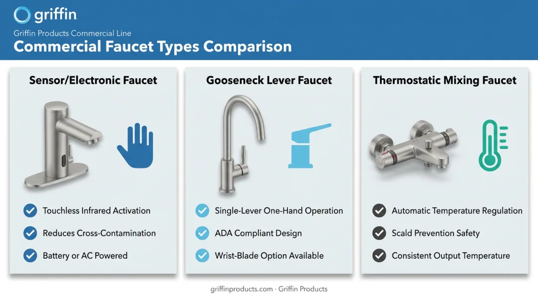 Comparison of sensor lever and gooseneck faucet types for hand sinks