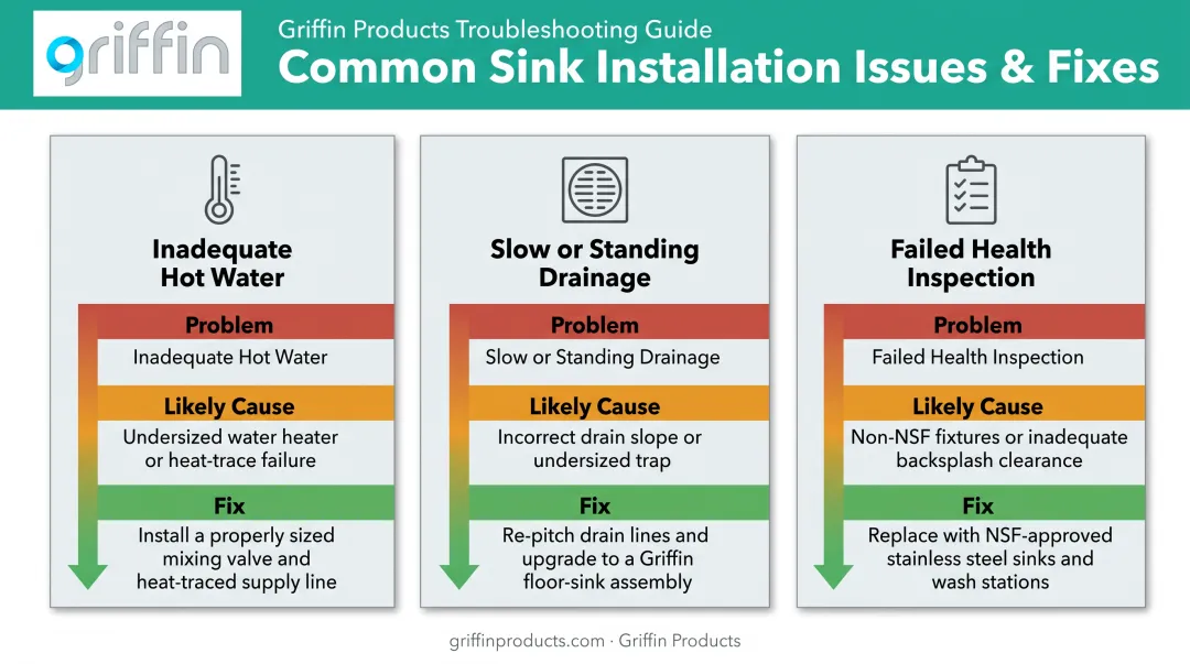 Three common bakery sink installation problems causes and fixes comparison