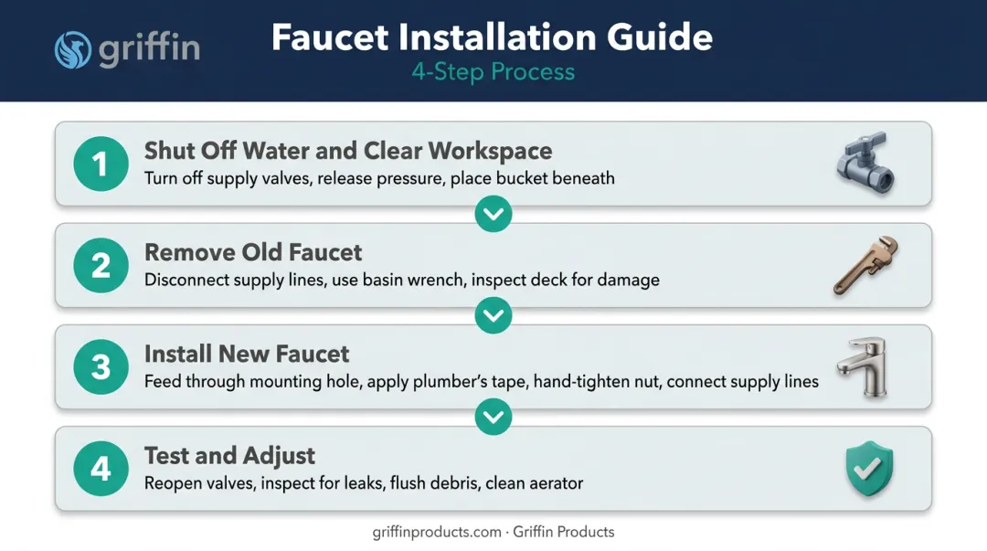 4-step commercial low-flow faucet installation process flow diagram