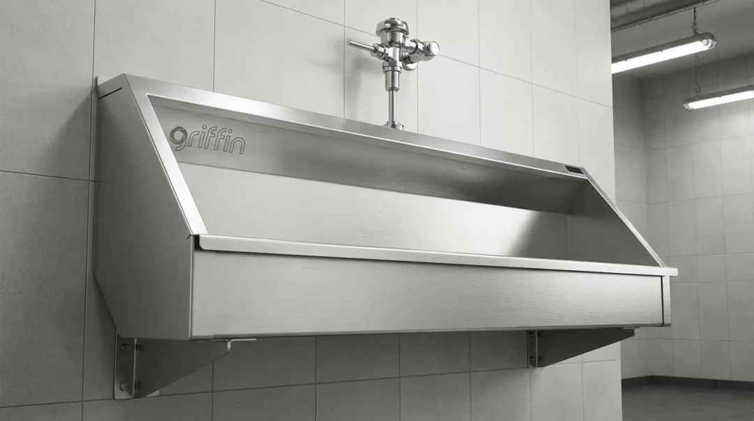Griffin Products NSF-approved stainless steel urinal for commercial food service facility