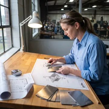 Designer reviewing an art room sink plan