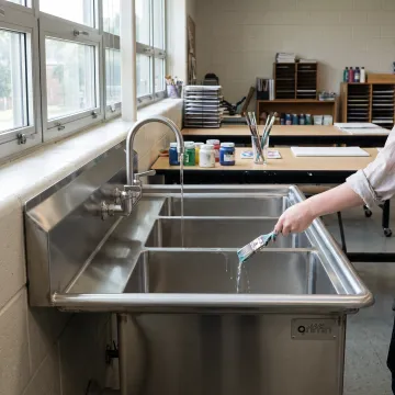 Stainless steel sink in a school art room