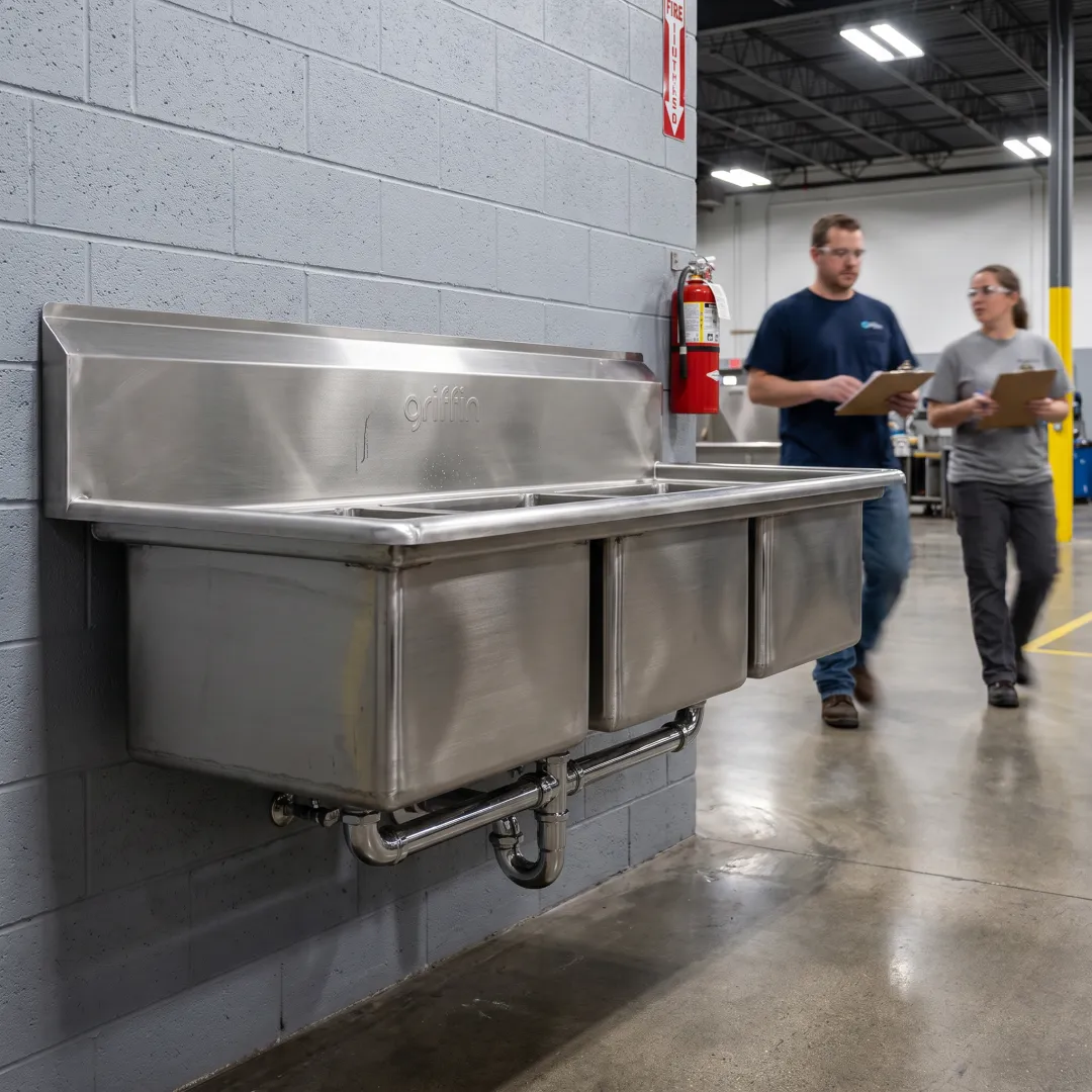 Industrial utility sink in a factory