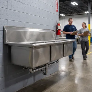 Industrial utility sink in a factory