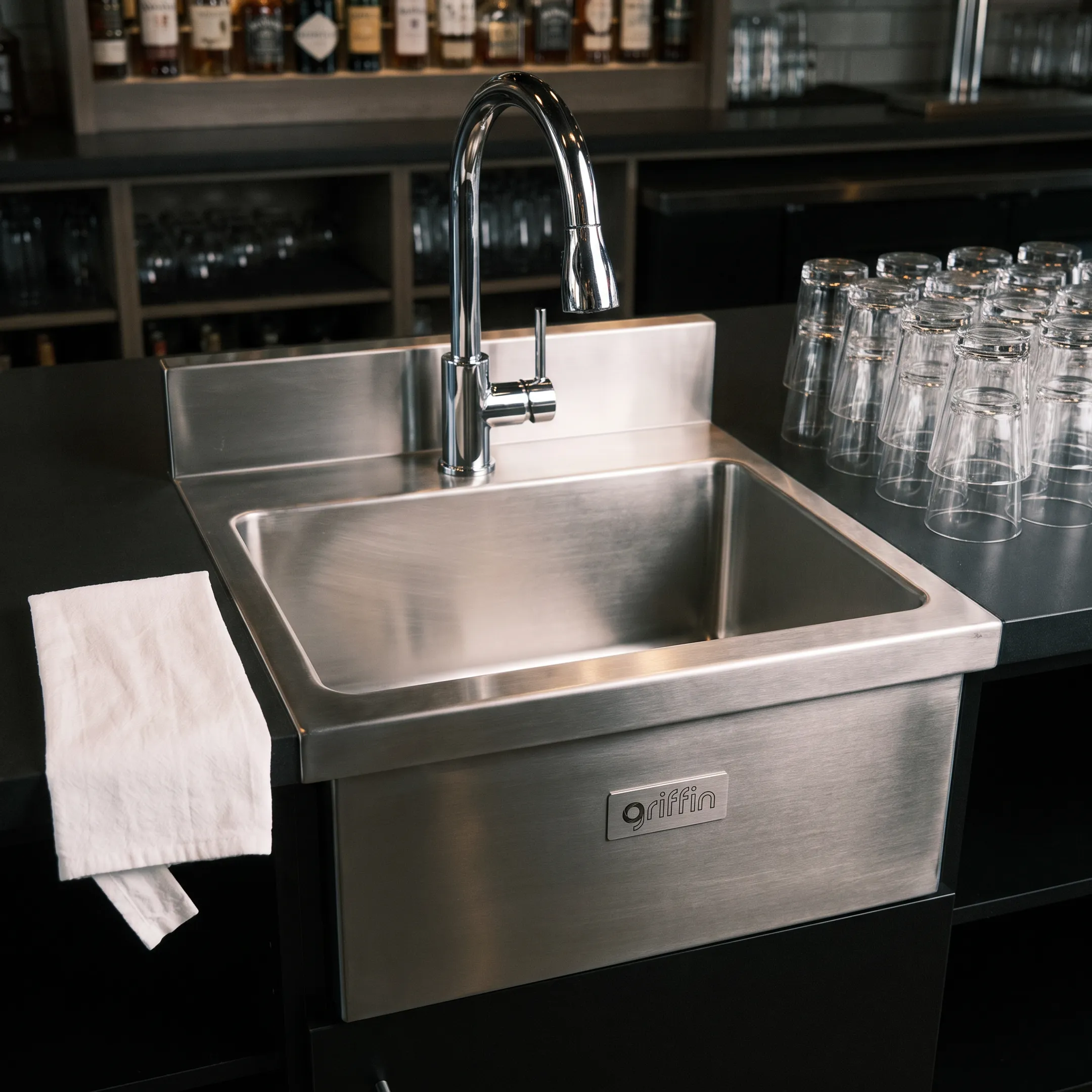 Drop in bar sink installed in a modern commercial bar