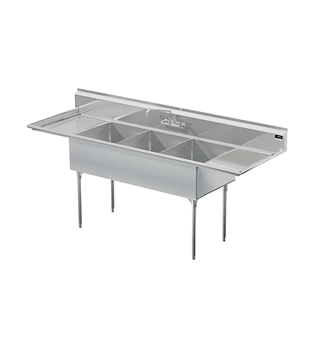 Commercial stainless steel sink with three bowls