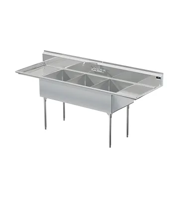 Commercial stainless steel sink with three bowls