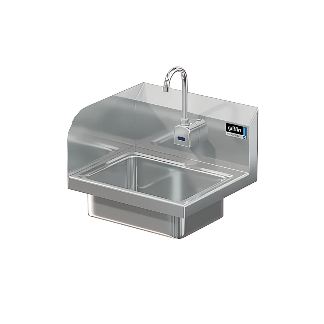 BRAZOS 16GA 14 X 10 X 5 HANDSINK W / WALL ELECTRONIC FAUCET END SPLASH LEFT