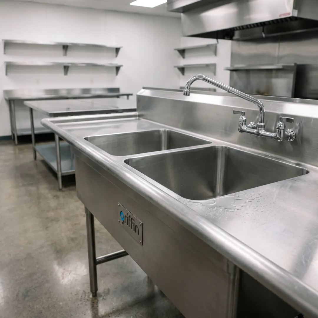 Commercial stainless steel sink with drainboards
