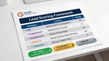 Lead scoring framework table showing fit engagement urgency and authority point values
