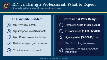 DIY website versus professional web design cost and feature comparison chart