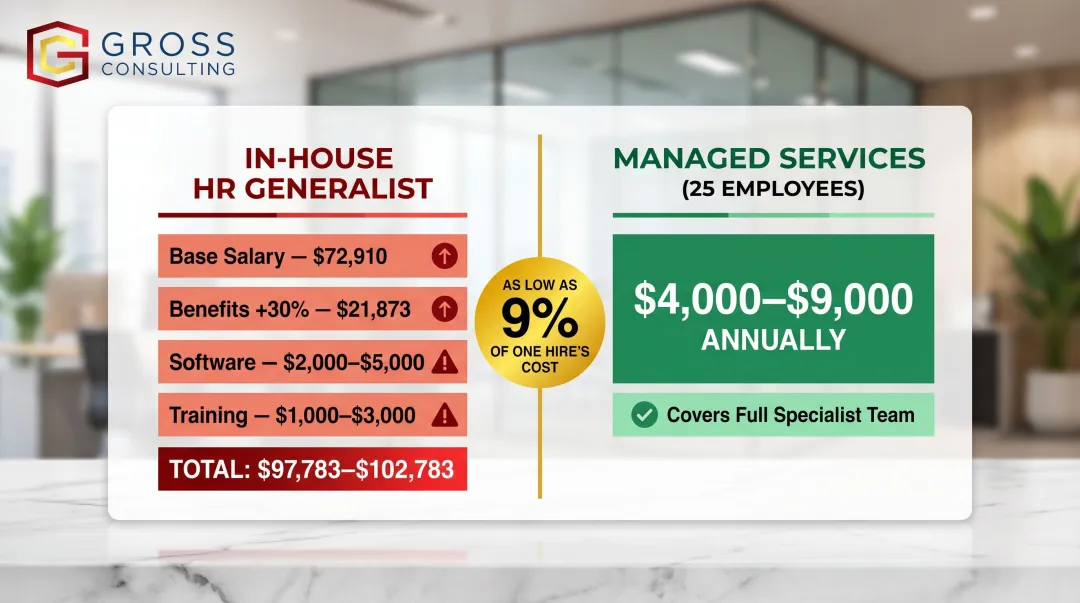Managed HR services annual cost versus full-time HR generalist salary comparison