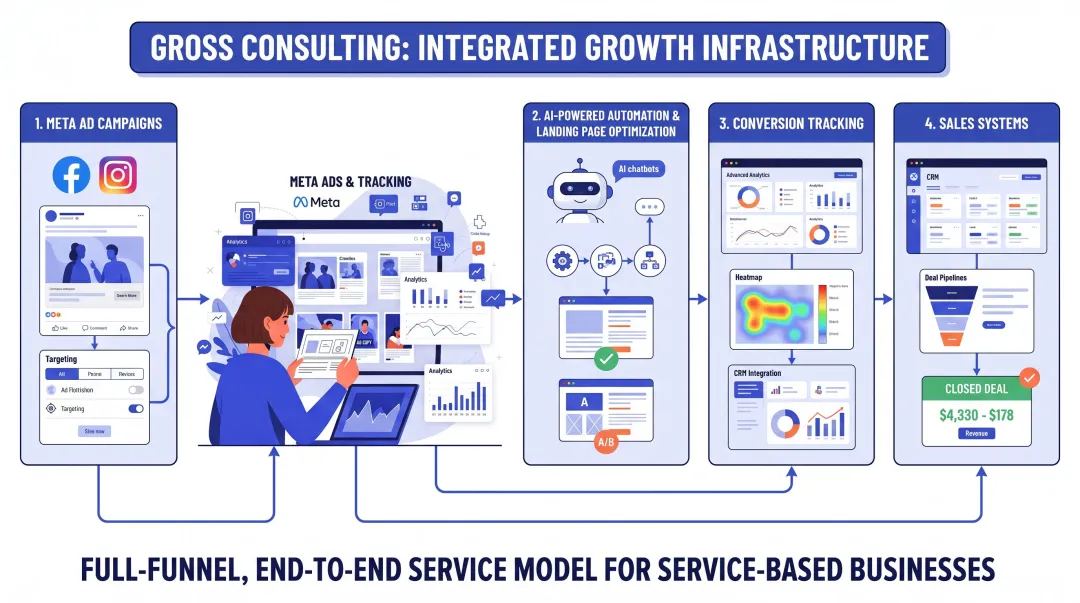 Gross Consulting hybrid AI and human Meta ads management growth system overview