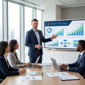 Consultant reviewing business systems and growth plans