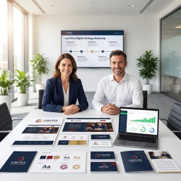 Law firm website design and marketing team at work