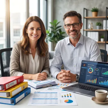 Business owner reviewing bookkeeping reports with advisor