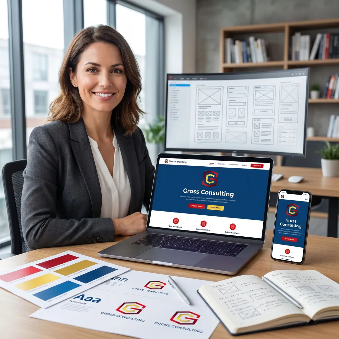 Designer reviewing responsive website layouts for multiple devices