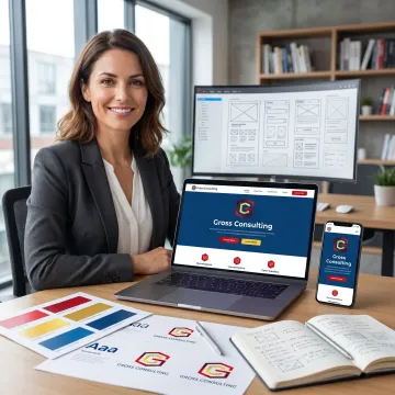 Designer reviewing responsive website layouts for multiple devices