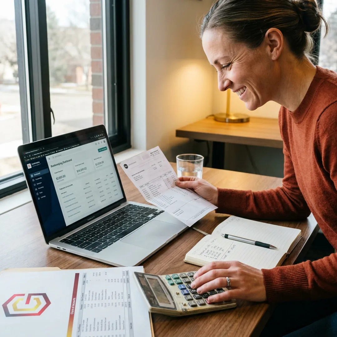 Consultant organizing business bookkeeping system